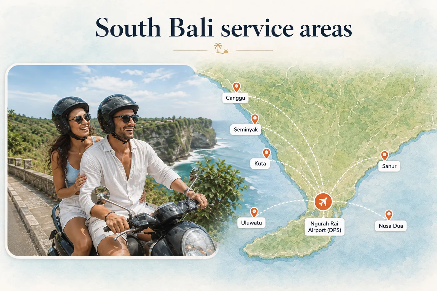 Canggu · 人気の配送エリア — Bali route and service area map