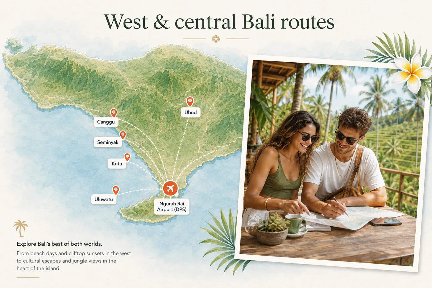 Ubud · 인기 배송 지역 — Bali route and service area map